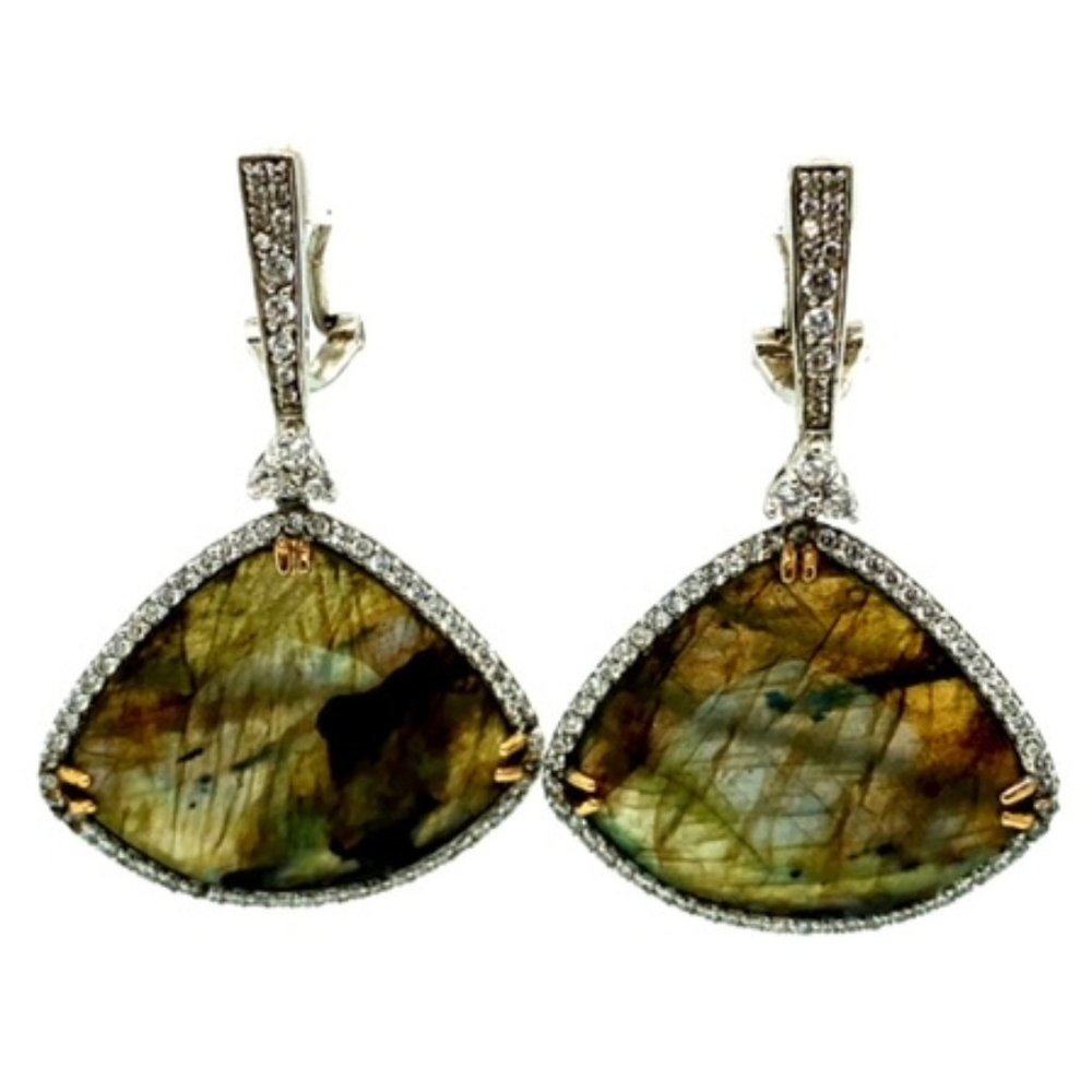 Sterling Silver 14k Labradorite & Quartz Dangles